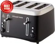 Russell Hobbs Addison 4 Slice Toaster – Wide Slots, Dual Controls, Matte Black