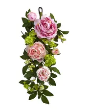 Nearly Natural 24in Mixed Peony & Hydrangea Teardrop