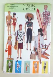 Vogue Craft Pattern #7070 11.5" Vintage Barbie and Ken Doll Outfits UNCUT