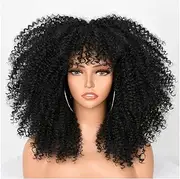 14"/35cm Blonde Curly Wigs 70s Short Curly Afro Wig with Bangs for Black Women Kinky Curly Hair Wig Afro Synthetic Full Wigs