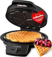 Mueller Heart 5 Waffle Maker Waffle Iron Adjustable Browning Control & Nonsti...