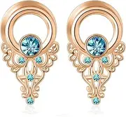 [Dsnyu] Gauge Kit Stainless Steel, Ear Gauges for Women Body Piercing Tunnels Flower with Cubic Zirconia 2Pcs for Men