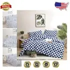 Elegant King-Size Comforter Set with 2 Pillowcases in Blue White Grid Design