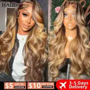 13x6 Highlight Lace Frontal Wig Human Hair Body Wave Ombre Colored Honey Blonde