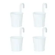 4 Pcs 4" Iron Balcony Rail Planter with Drainage Holes and Hooks, White