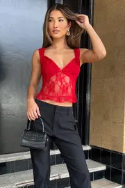 Red V Neckline Top Lace - Size 12M, Women's Top