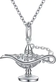 S925 Sterling Silver Aladding Magic Genie Lamp Legend Wishing Carved Lamp Pendan