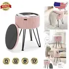 Elegant Pink Velvet Storage Ottoman - 13" Round Foot Stool with Dual-Sided Lid