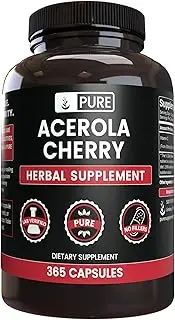 100% Natural Vitamin C from Acerola Cherry, 1 Year Supply, No Synthetic Ascorbic Acid, No Rice Fillers or Magnesium Stearate, 365 Capsules with 535 mg Undiluted Acerola Cherry with No Additives