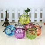 創意歐式水培花瓶南瓜透明玻璃花瓶小吊瓶插花玻璃花瓶配送鐵環