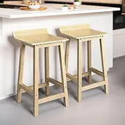 Furb Bar Stools Set of 2, Wooden Kitchen Stools, Counter Stools for Kitchen Island (Natural)