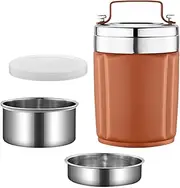 [B Baosity] Stainless Steel Lunch Box Adults Lunch Box 1.9L Large Capacity Insulated Lunch Case Lunch Container for Work School Picnic, Brown