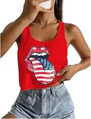 [LUBERLIN] Women's American Flag Leopard Tank Top Tee Sleeveless Shirts 4th July Independence Day USA Flag Vest Blouse Tops