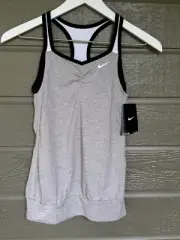 Nike Dri-Fit 2 in 1 Training Tank Top w Built in Bra NWT Girls Med Gray