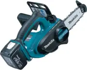 Makita rechargeable chainsaw model with 1 battery included in the main body