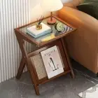 Rattan Nightstand Side Table, Bamboo Accent Bedside Tables, Glass Coffee Tabl...