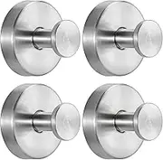 4 Pack Suction Cup Hooks Reusable No Drill Stainless Steel Shower Hooks Towel Hook Robe Hook Heavy Duty on Smooth and Non-Porous Surfaces in Bathrooms Kitchen Bedroom (Silver*4)