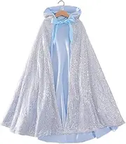 Hooded Princess Cape for 3-7 Years Old Little Girls Cosplay 31.50 inch Elsa Cape Blue Princess Cloaks Christmas Halloween Custome Party Accessories Princess Cloak Elsa Cape Hooded Cape