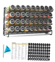 Spice Rack Organizer with 36 Spice Jars, 386 36 Jars, 17.2"W × 10.8"H Black