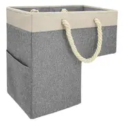 Stair Basket for Stairs,Foldable Staircase Basket with Thick Cotton Rope Handles, Stair Baskets for Gray
