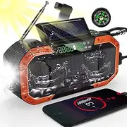 Emergency Weather Radio, Portable Hand Crank Solar Radio with 5000mAh Battery AM/FM/NOAA Wind Up Radio with Bluetooth Speaker, for Phone Charge/Flashlight/Compass/SOS/Reading Lamp/TF Port ,Orange