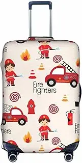 [pvinnk] Little Boys and Girls in FireFighters Print Protective Luggage Cover Elastic Washable Suitcase Travel Gear Protector, White, Small