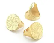 Hammered Adjustable brushed Signet Ring Blank Shiny gold plated brass 7US 4409
