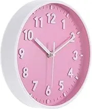 uxcell 8 Inch Wall Clock, 3D Number Quartz Battery Operated Silent Non-Ticking Round Wall Clocks for Office Bedroom Decorative, Pink