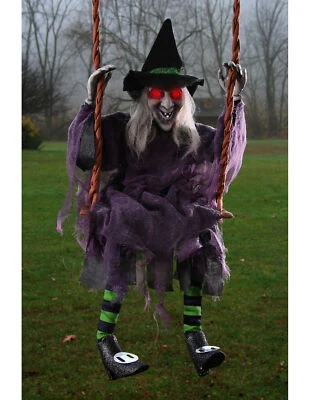 Fun World Light Up Swinging Witch Decoration 36" Halloween Outdoor Prop, Blac...
