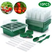 New 10Pcs Seed Starter Tray Kit 120 Cells with Humidity Dome & Labels