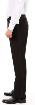 NEW Flat Front Fitted Mens Black Adjustable Waist Tuxedo Pants Satin Striped Leg