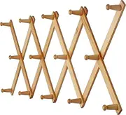 Dseap Accordian Wall Hanger: 16” High Wooden Wall Expandable Coat Rack, Hat Rack Holder, Accordion Hook for Baseball Caps, Coats, Mugs, 14 Peg Hooks, Natural