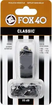 Fox 40 Classic Official Whistle With Break Away Lanyard (Black)
