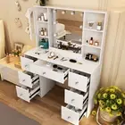 Large White Vanity Dressing Desk 7 Drawers Makeup Mirror LED Lights with 10 Bulb