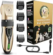 GLOBAL TECH Dog Clippers, Rechargeable Low Noise Cordless Pet Clippers for Dogs Cats and Other Pets - Professional Dog Grooming Clipper Kit Shaver Trimmer Suitable for Thick Hair/Coats