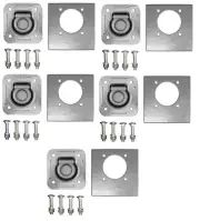 FIVE - Zinc Plated Recessed 5000 D Rings with Backing Plates Bolts Car Trailer