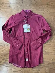 New L/S Jerry Garcia Dress Shirt Mens Size Small 14 14.5 32/33 Burgundy Flowers