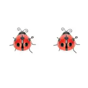 2x Garden 14cm Metal Ladybug Outdoor Ornament/Sculpture Patio Decor Large Red