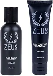 ZEUS Travel Beard Shampoo (2 oz) and Beard Conditioner (1.8 oz) Set for Men (Vanilla Rum)