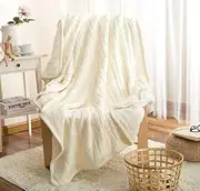 Knitted Acrylic Sherpa Large Blanket Plush Throw Rug180x120cm (Ivory)