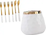 Ipetboom 1 Set Stainless Steel Fork Spoon Set with Ceramic Jar Fruit Forks Dessert Spoons Kitchen Essentials for Serving Desserts Ice Meals Convenient Safe Utensils