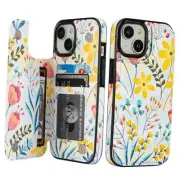 for iPhone 15 Wallet Case with Card Holder Pattern Back Flip Floral Flower