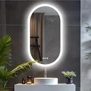 LUVODI Oval LED Bathroom Mirror: 500x800mm Wall Lighted Vanity Mirrors with Anti-Fog 3 Colors Dimmable Lighting Smart Switch Memory Function Plug-in Makeup Mirror Vertical or Horizontal
