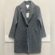 Cynthia Rowley Black and White Checkered Wool Blend Single Button Coat NWT S