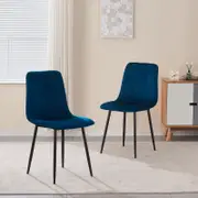 BRIBRION 2x Blue Upholstered Velvet Dining Chair Black Metal Legs For Living Study room Cafe Office Kitchen Fabric