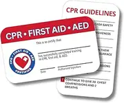 CPR and First Aid AED Certification Cards | 5 pk 2.25x3.5” Plastic Wallet Sized Quick Reference Guide Fill Out Name Training Certificate