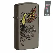 Zippo 49407 Phoenix Design Slim Black Ice Pocket Lighter + FLINT PACK
