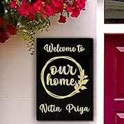 Black Beauty Name Plate | Weatherproof Acrylic Body with Embossed Golden Fonts | Home Decor & Best Housewarming Gifts (12 x 18)