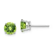 Real 14K White Gold 6mm Peridot Earrings; Women & Men