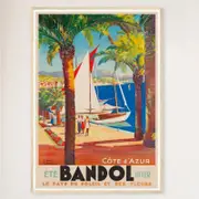 Galrie Bandol Land of Sun and Flowers Vintage Travel Poster from Cote d'Azur Artwork, Wood Frame, 70 x 100cm (28 x 40inch)